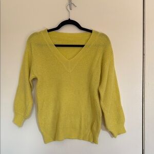 Commense Yellow V-Neck Sweater with Knit Texture